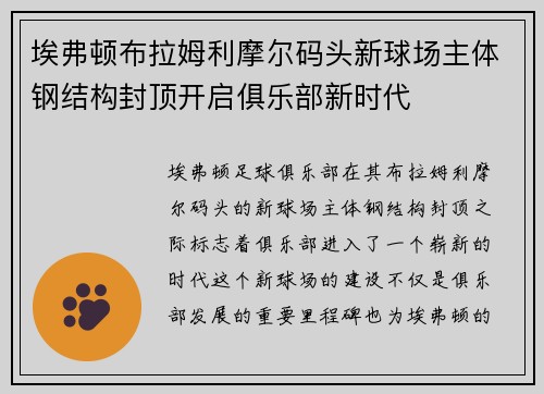 埃弗顿布拉姆利摩尔码头新球场主体钢结构封顶开启俱乐部新时代